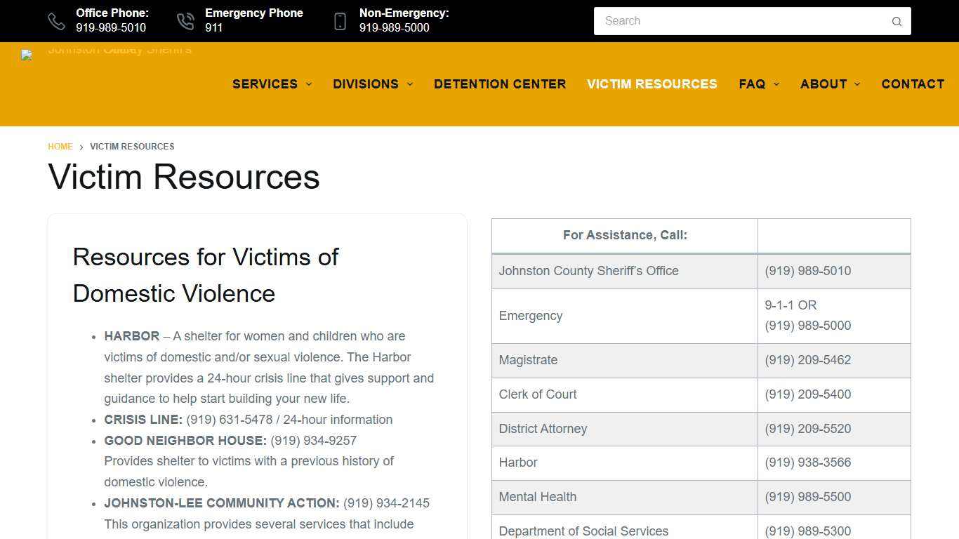 Victim Resources - Johnston County Sheriff's Office