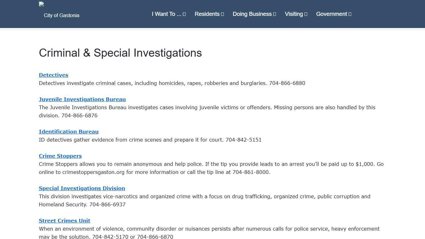 City of Gastonia - Criminal & Special Investigations