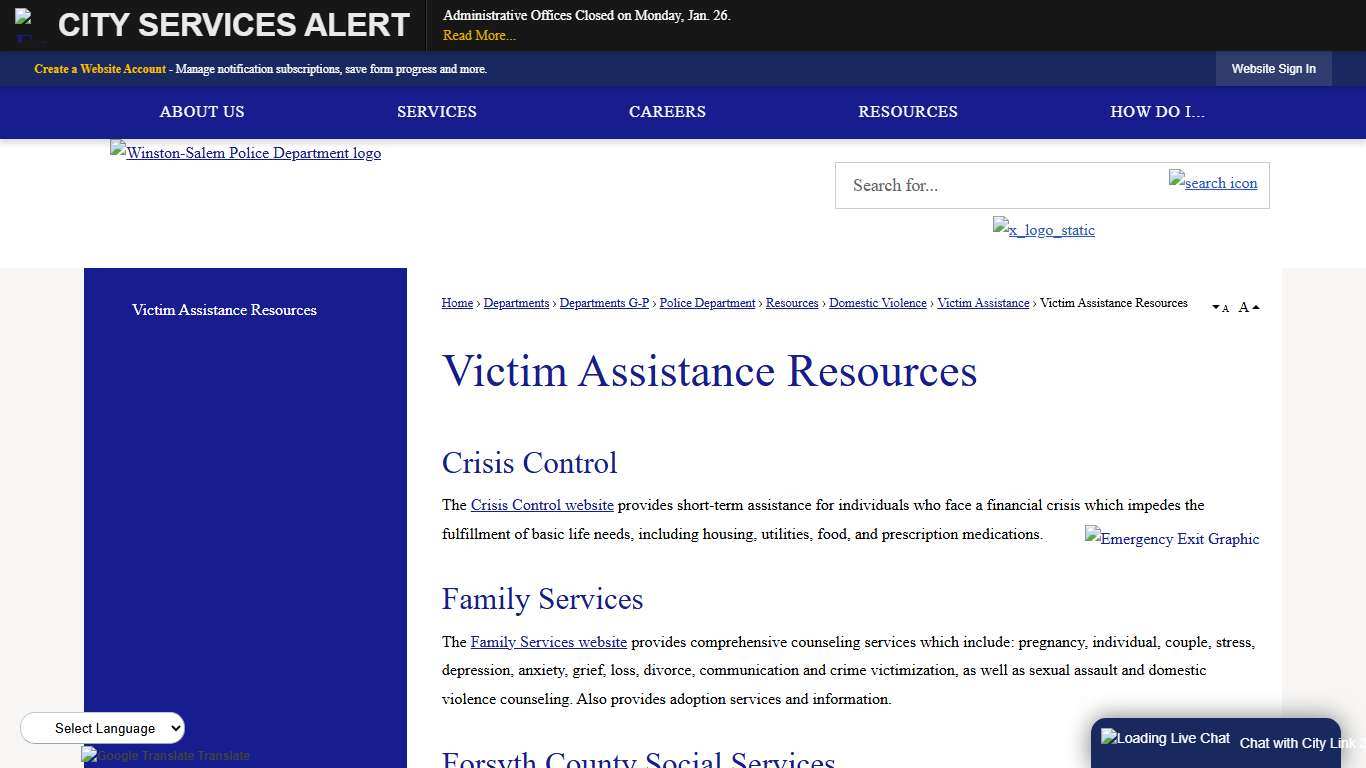 Victim Assistance Resources City of Winston-Salem, NC
